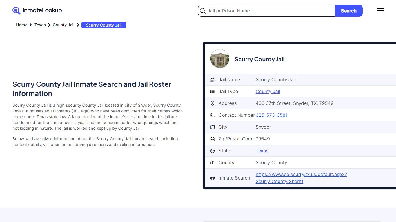 Scurry County Jail Inmate Search - Snyder Texas - Inmate Lookup
