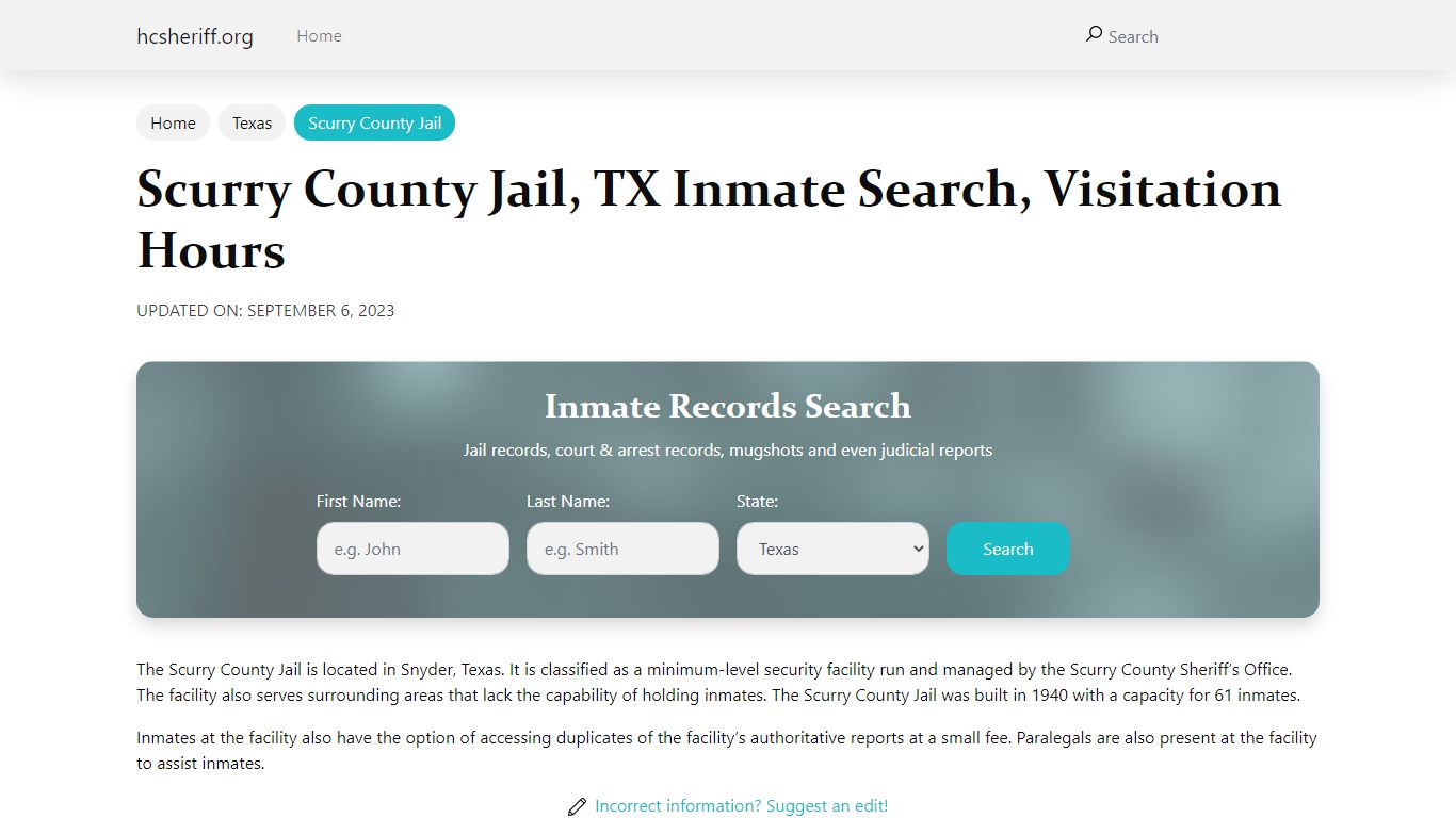Scurry County Jail, TX Inmate Search, Visitation Hours